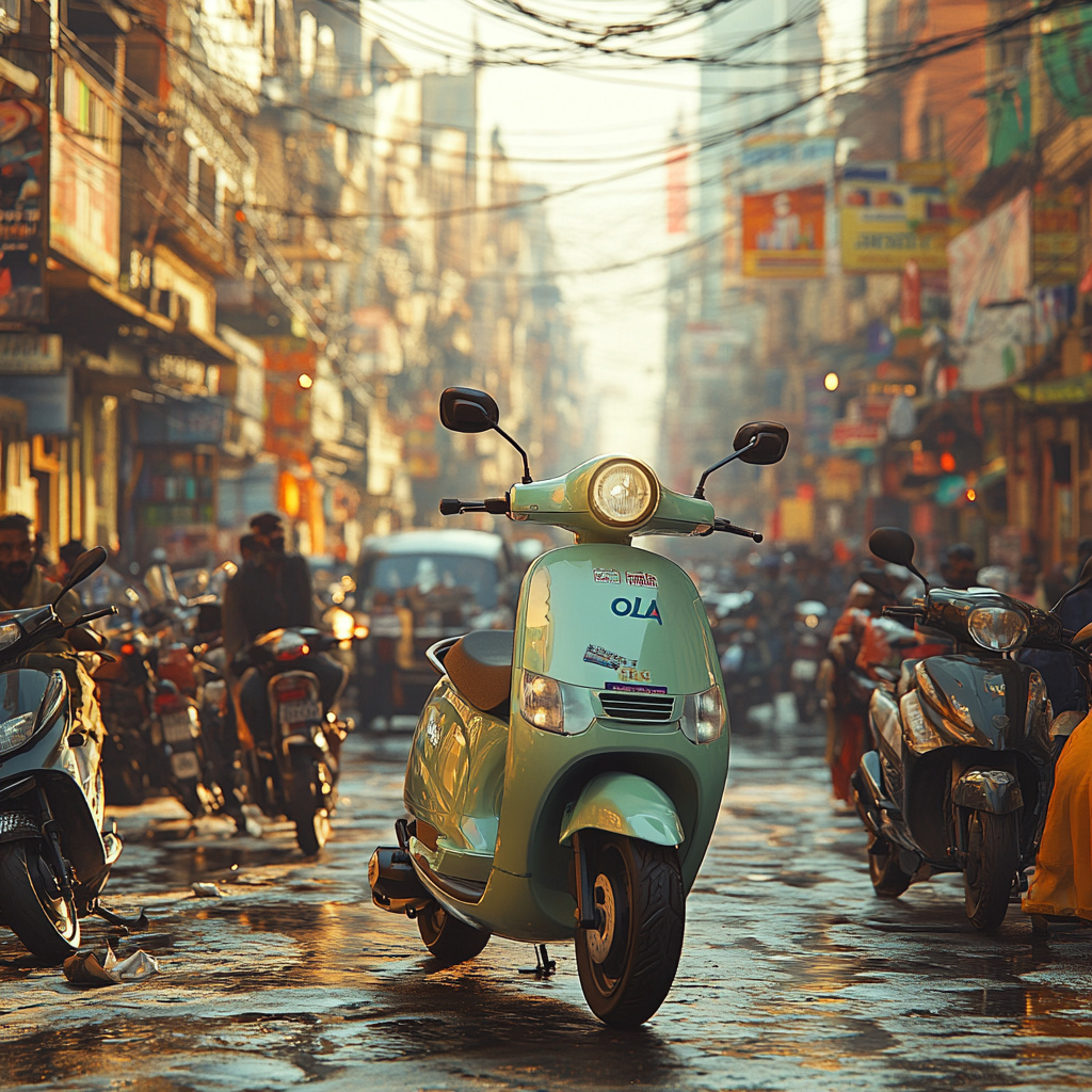 Электроскутер Ola в нежно-мятном цвете буквально светится среди хаоса традиционной индийской улицы. Именно так выглядит технологическая революция в Индии — островок современности посреди плетения проводов, ярких вывесок и шумного трафика. Ola Electric создает транспорт специально для индийских дорог, и, в отличие от Tesla, эти электробайки не просто экологичны — они созданы выживать в самых сложных городских джунглях мира.