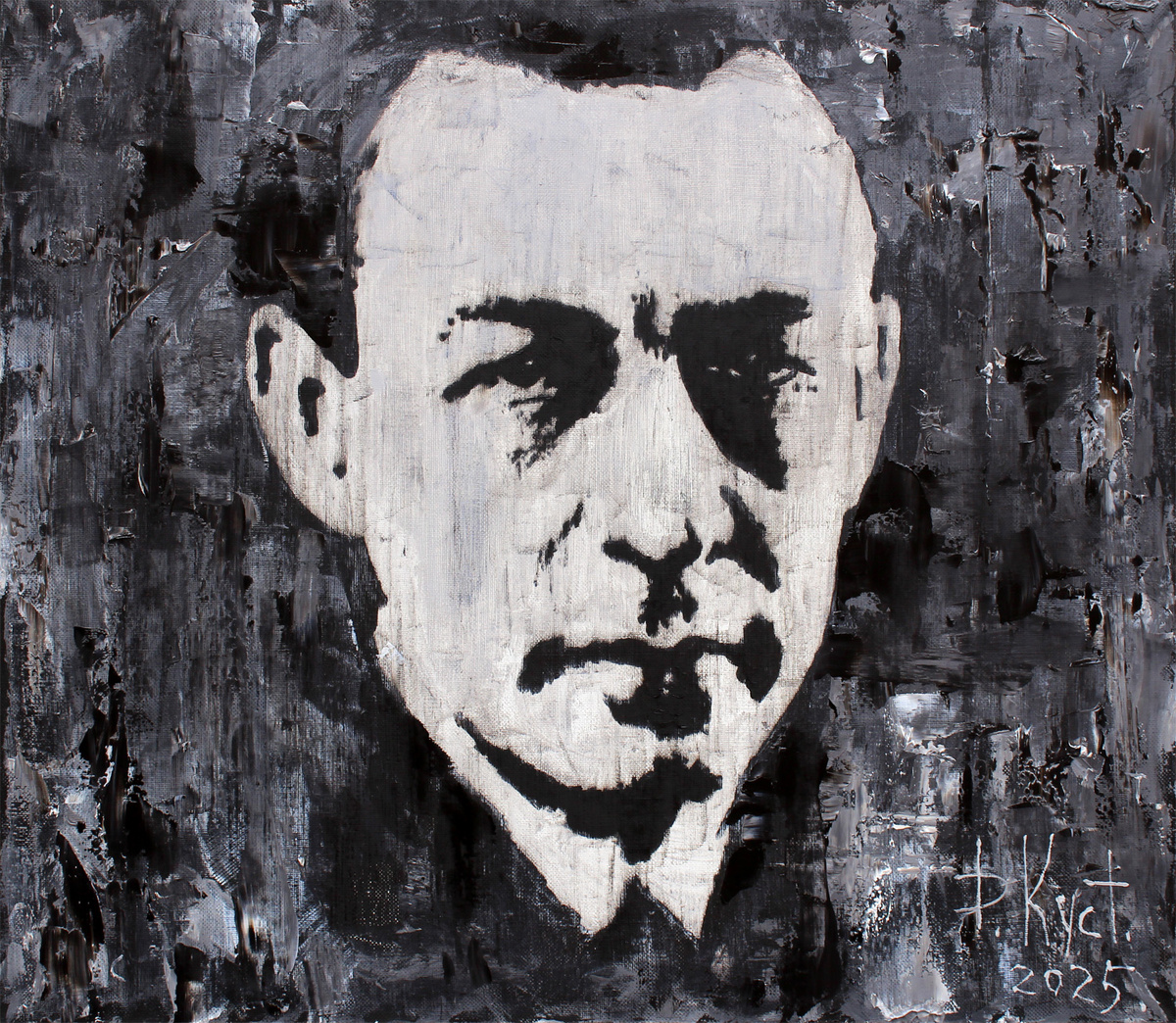 Художник Дмитрий Кустанович. Рахманинов. Из серии «Фактура кино», 70×80 см, холст, масло, 2025