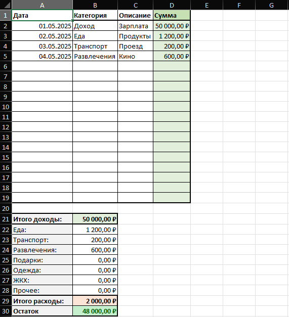 Таблица из файла