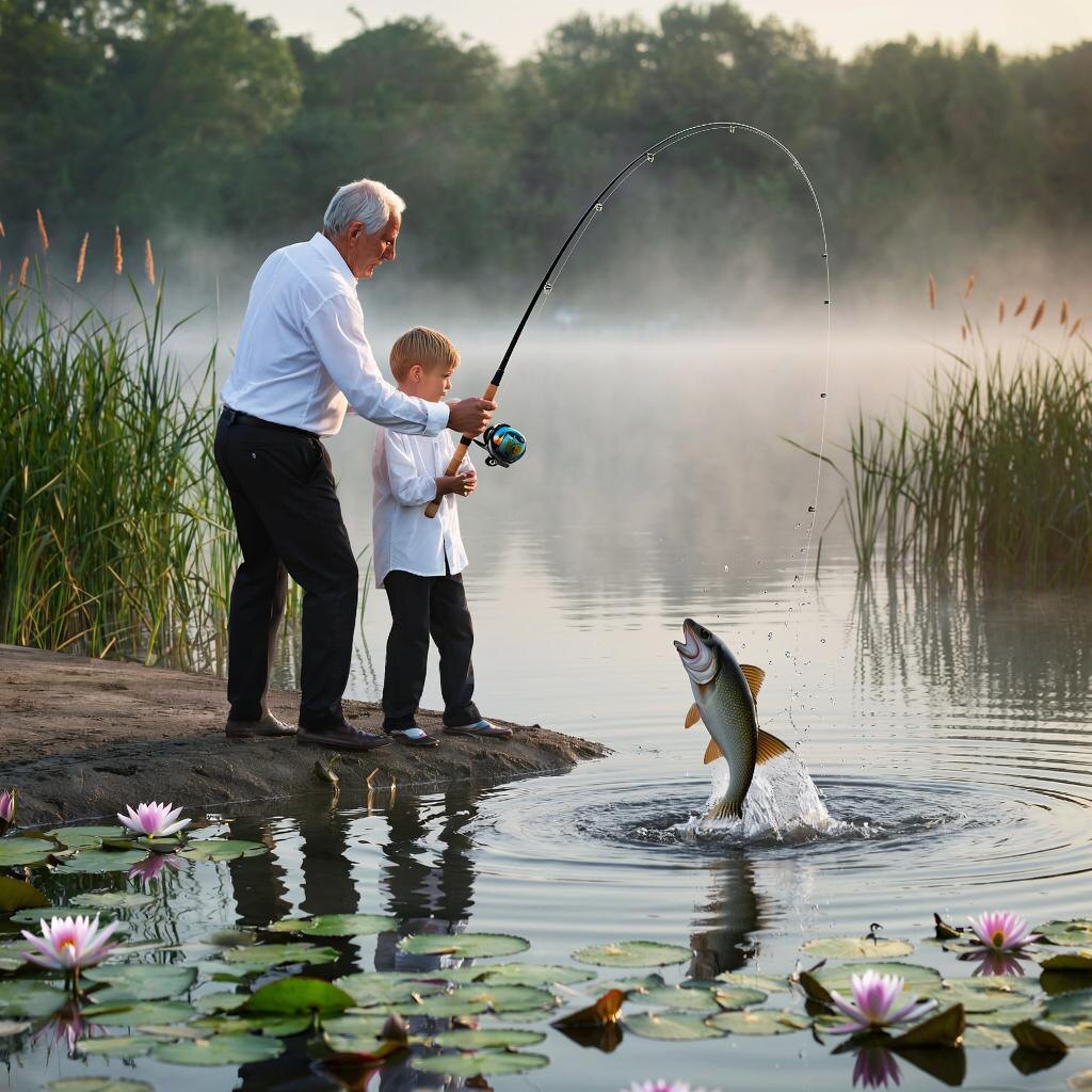 Отец и сын на рыбалке