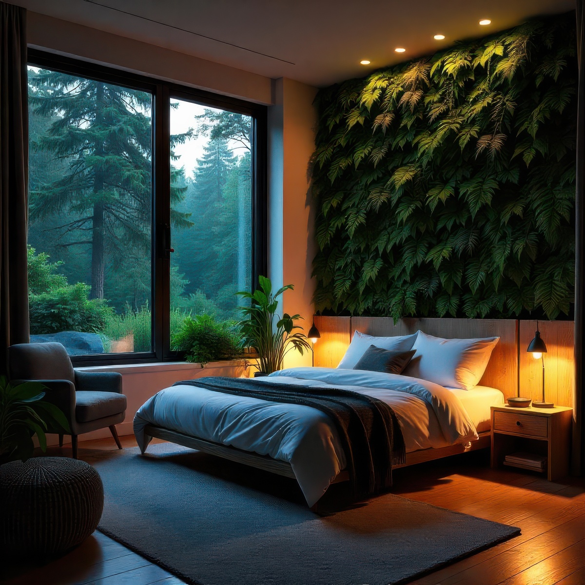 биофильный дизайн интерьера спальни