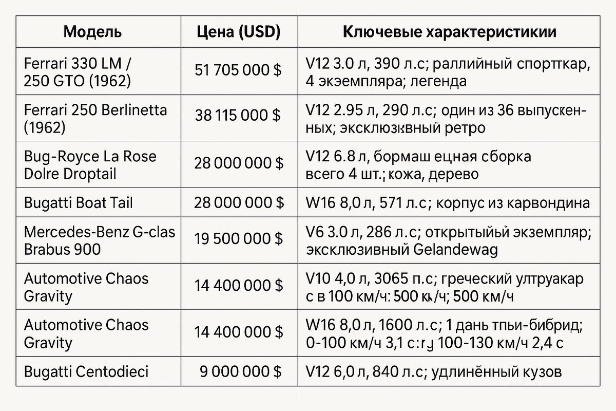 ТОП-10 самых дорогих автомобилей мира