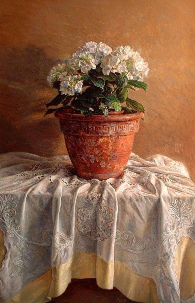 Натюрморт с цветами в глиняном горшке. 