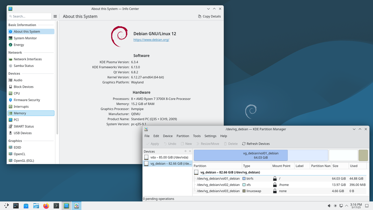 Debian Trixie (Testing) installed as KVM Guest