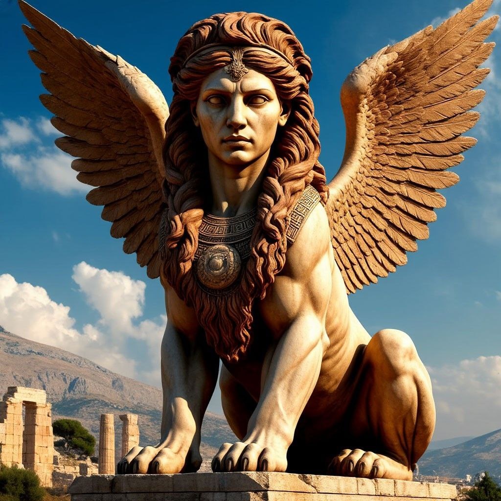 Сфинга, готовая загадать свою загадку (нейросеть)