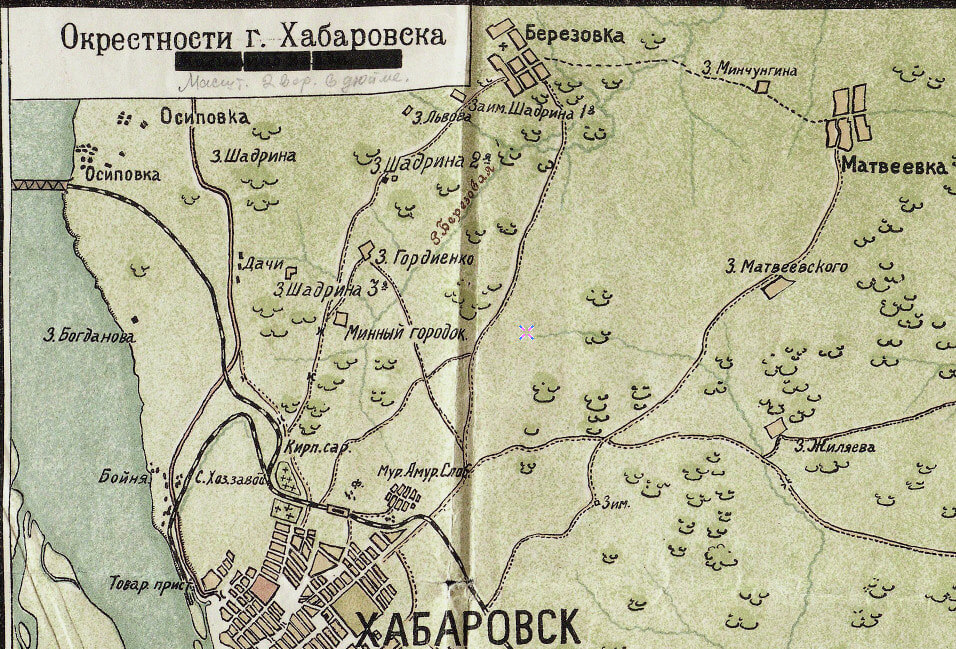   Фрагмент карты 1924 года. Минный городок обозначен, хотя фактические его уже не было, а прямой дороги до базы флотилии не указано.