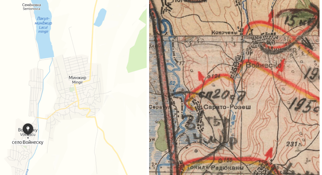 место положения на архивной и Яндекс карте