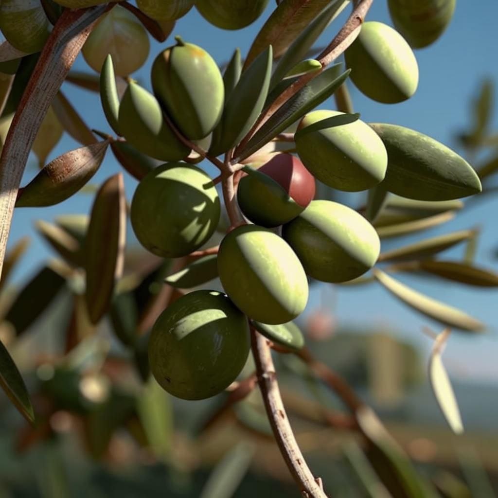 ветка дерева с плодами как оно выглядит в природе.Из этих нежных оливок получают золото Средиземноморья - оливковое масло