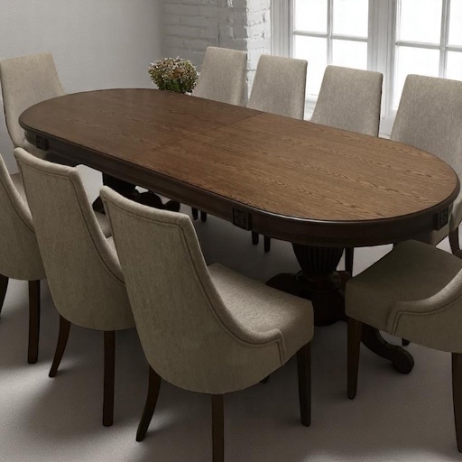 Обеденная группа классического стола и мягких стульев в стиле модерн.