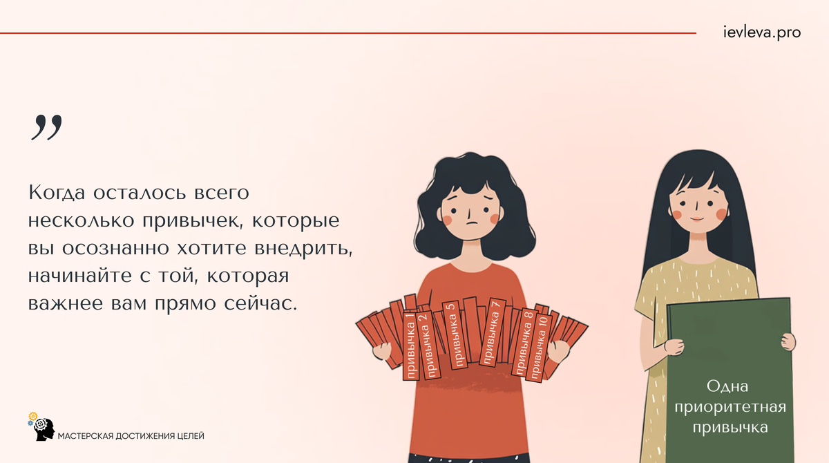 Выбрали одну? Не переходите к следующей, пока первая не станет именно привычкой.