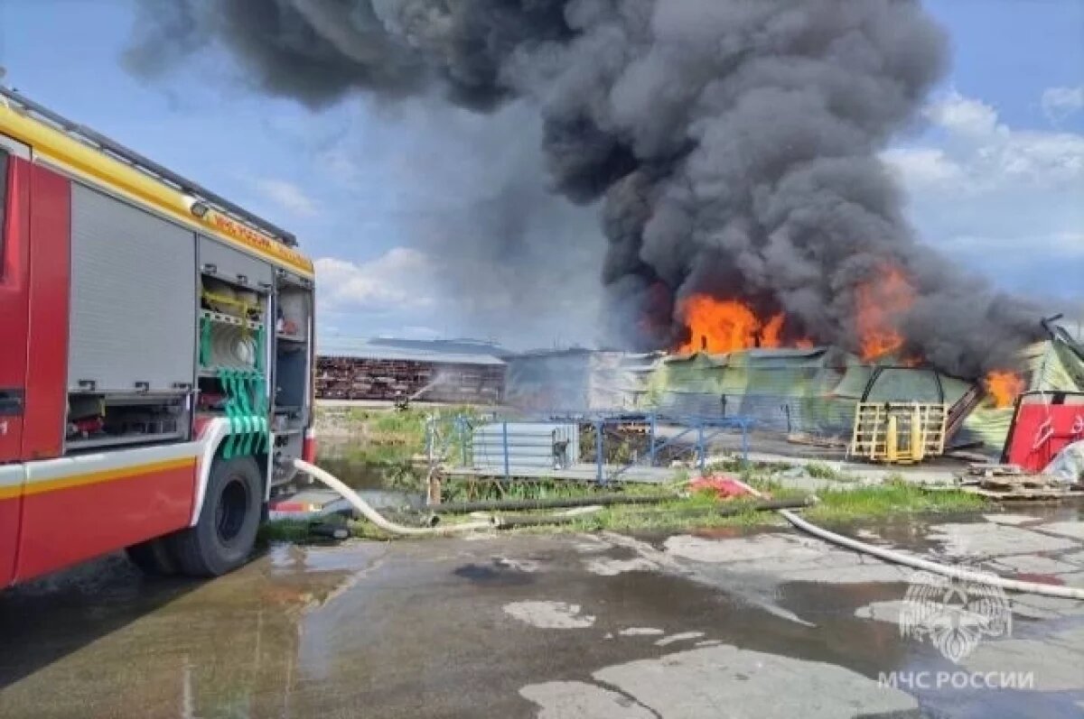    На Бору сильный пожар на складе с плёнкой для лобовых стёкол авто