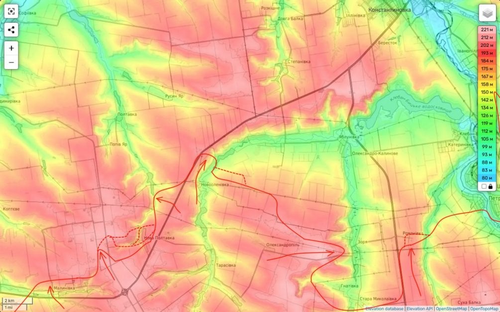    Карта СВО. Наступление ВС РФ на Мирноградско-Торецком направлении.