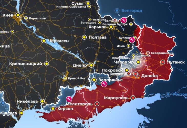     Актуальная карта линия боевого соприкосновения в ходе спецоперации. Источник: opermap.mash.ru.