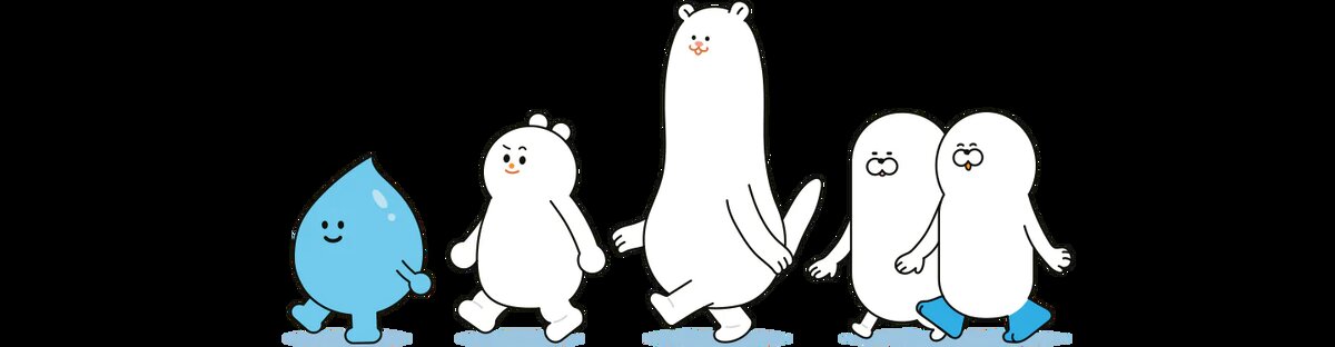 слева направо: Уолтер (вода), Нун (снеговик), Дамби (белая ласка) близнецы тюлени Сью и Мэй