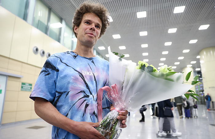    Ультрамарафонец Иван Заборский во время прибытия в Москву. Артем Геодакян/ТАСС