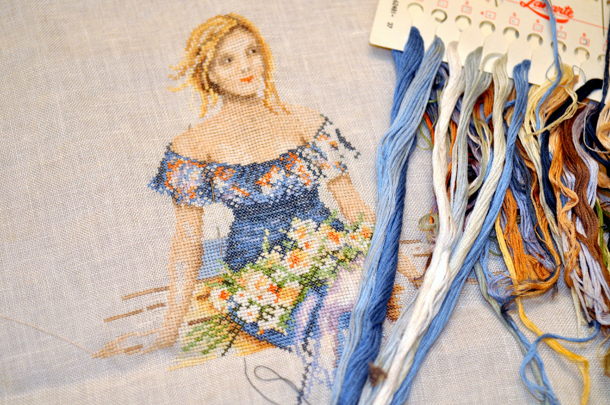 Enjoying a summer evening Lanarte 34868 Теплый летний вечер, 38х45, лен 30, счетный крест