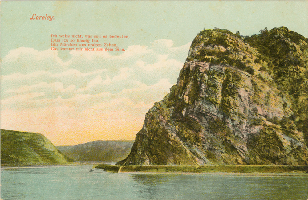 Скала Лорелай на старинной открытке 1906 года