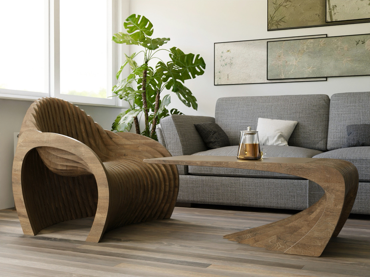 Наши уникальные модели созданные нашим 3D дизайнером. Параметрическое кресло Royal и Параметрический стол Illusion в интерьере.