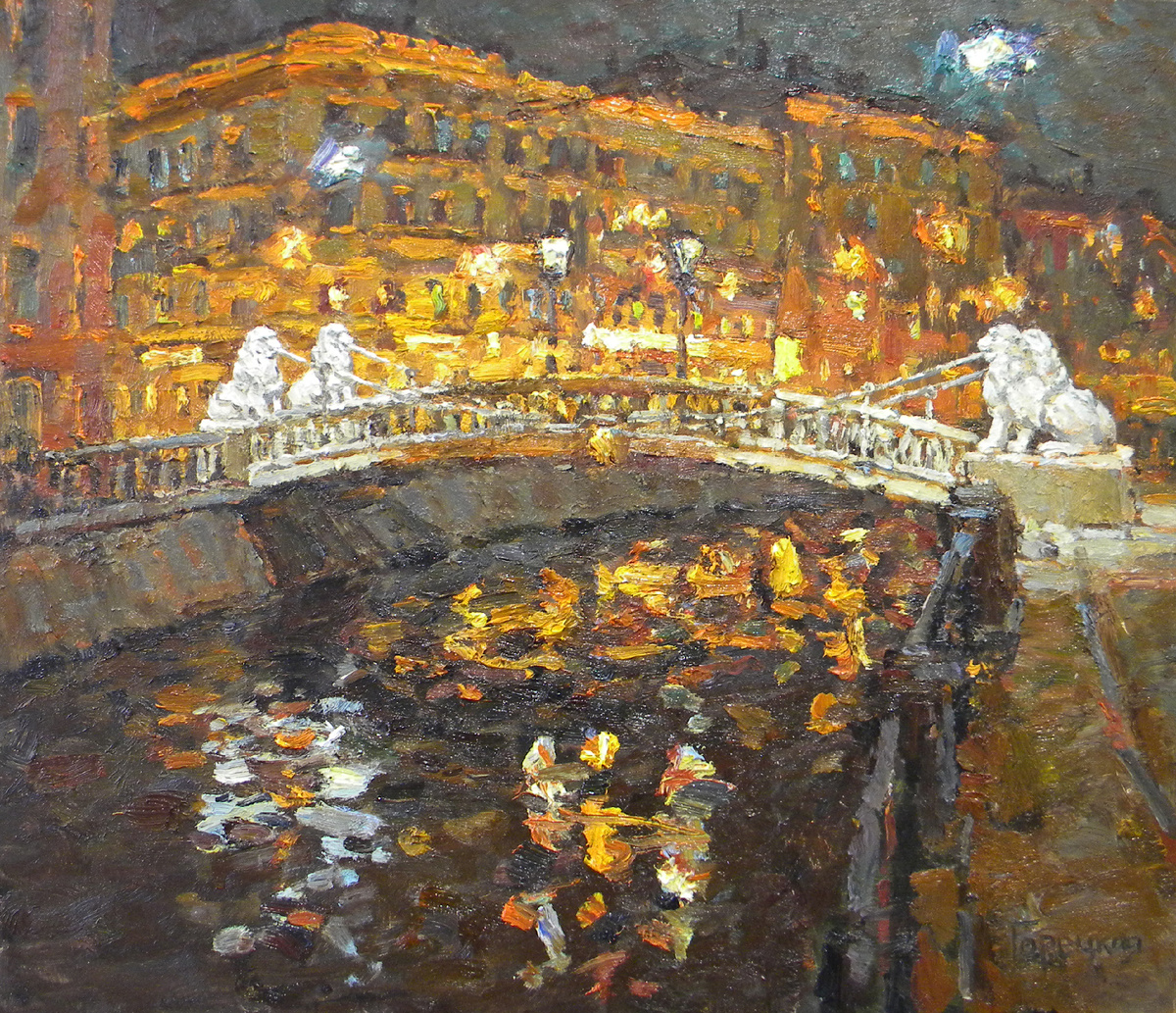 Полина Горецкая "Львиный мост в Санк-Петербурге" 2025 картон, масло 60х70