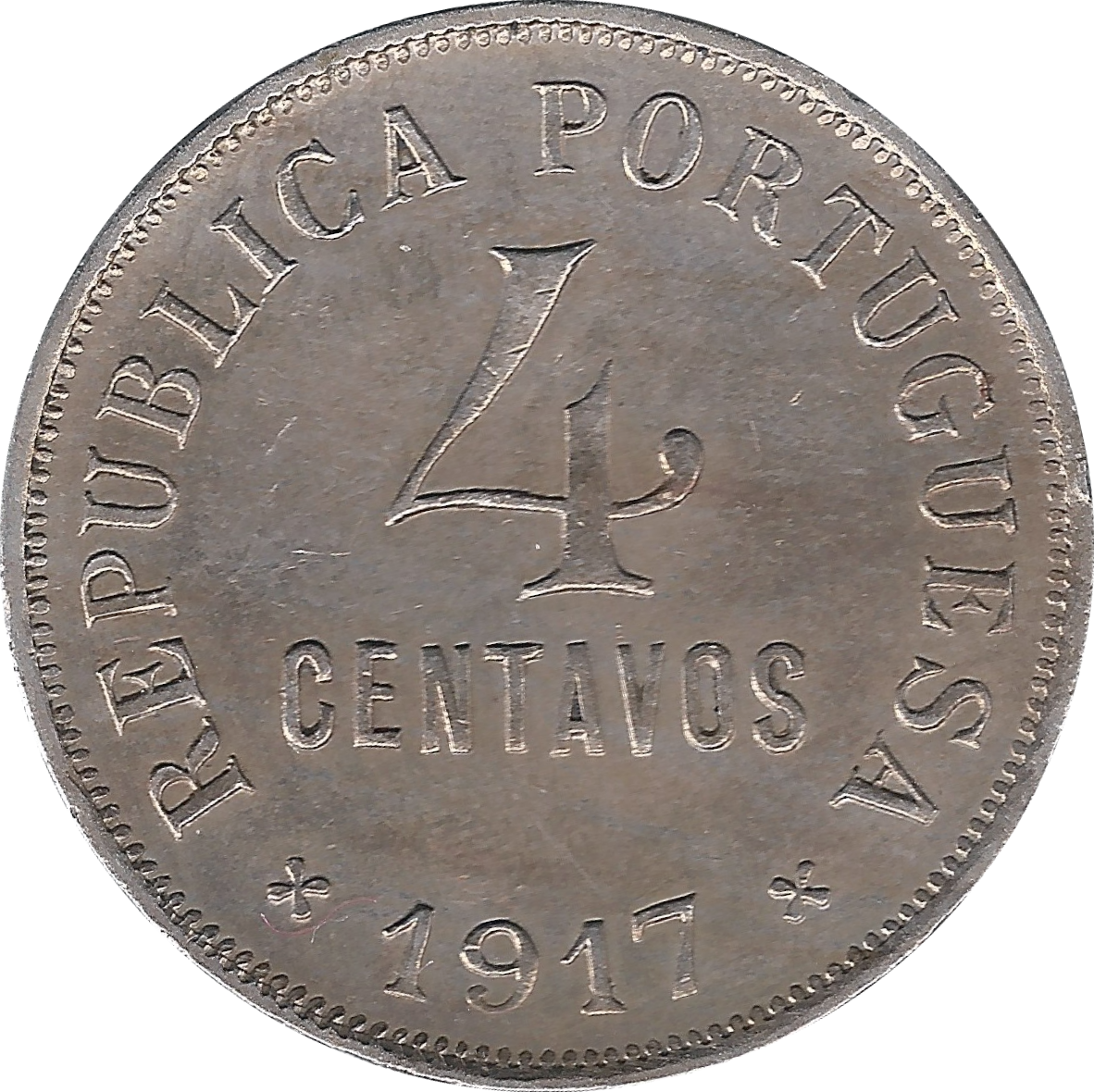 Аверс монеты 4 сентаво 1917 года.