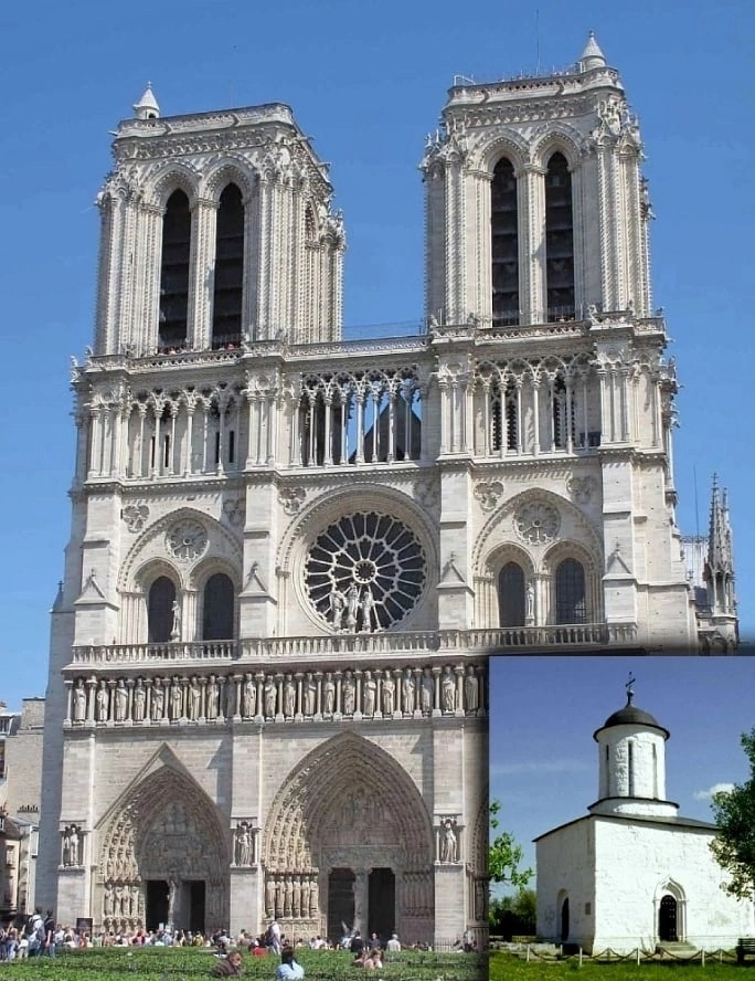 Сравнительные размеры собора Парижской Богоматери и церкви Николая Чудотворца в селе Каменское