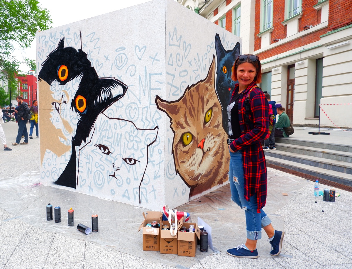 В ночь музеев граффити рисовали прямо на улице