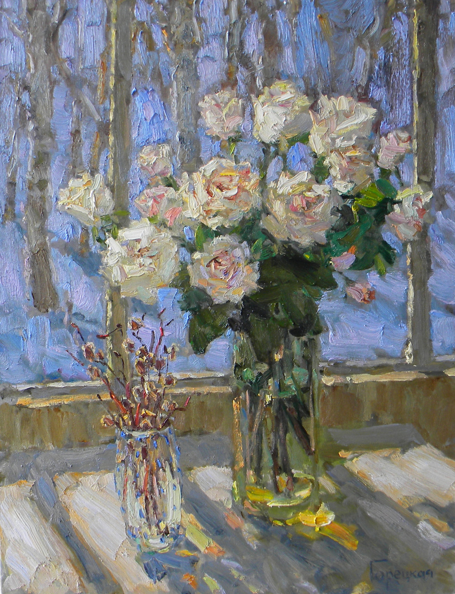 Полина Горецкая "Белые розы" 2025 холст, масло 80х60