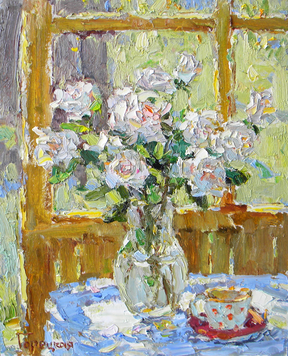 Полина Горецкая "Белые розы" 2025 холст, масло 50х40