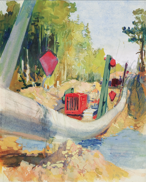 А.В.Завьялов. Прокладка трубопровода. 1950-е. Галерея Леонида Шишкина.