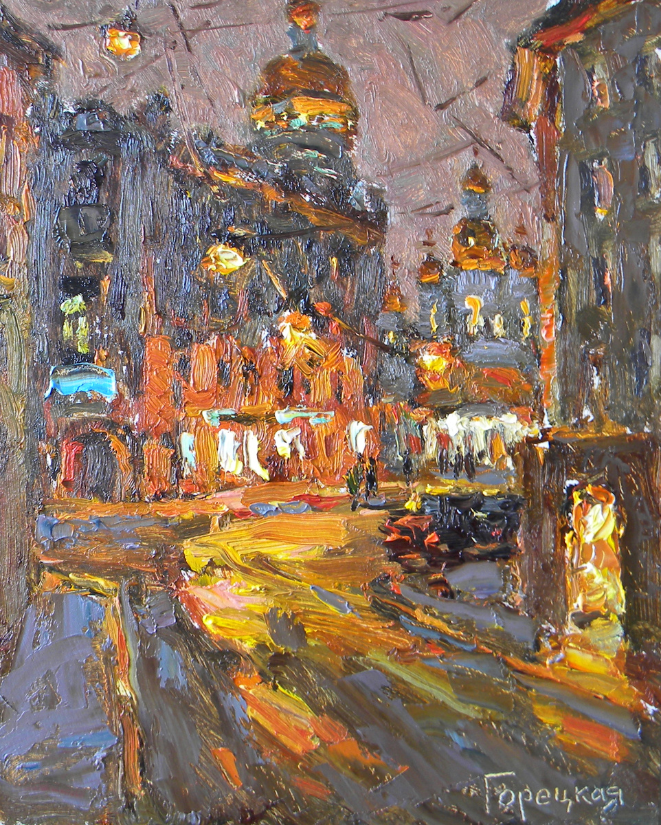 Полина Горецкая Этюд к работе "Ночной Питер" 2025 картон, масло 30х20ина Горецкая "Ночной Питер" 2025 х,м 30х20 