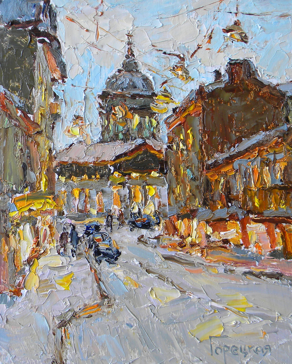 Полина Горецкая Этюд к работе "Ночной Питер" 2025 картон, масло 30х20