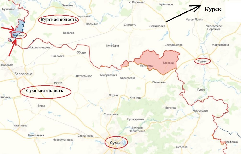    Карта СВО, попытки прорваться на село Тёткино.