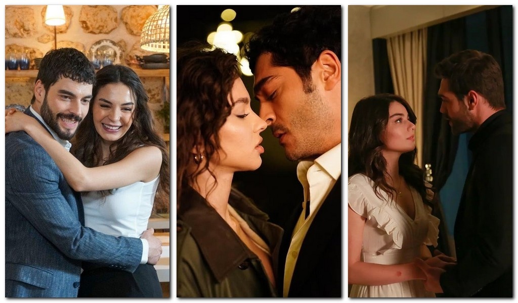 кадры из сериалов "Ветреный", "Ночная сказка" и "Мерьем"