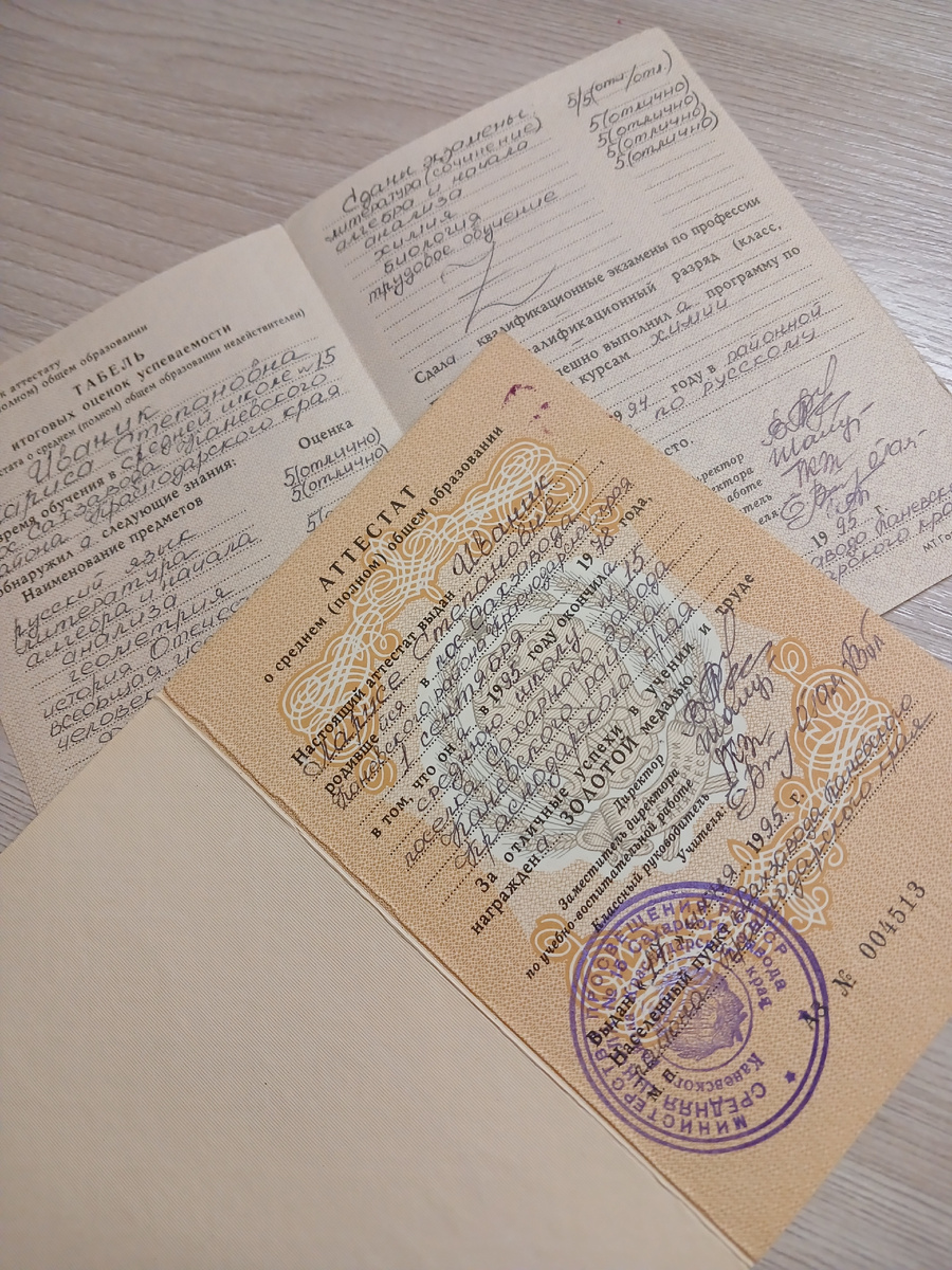 Мой аттестат с отличием от 1995 года