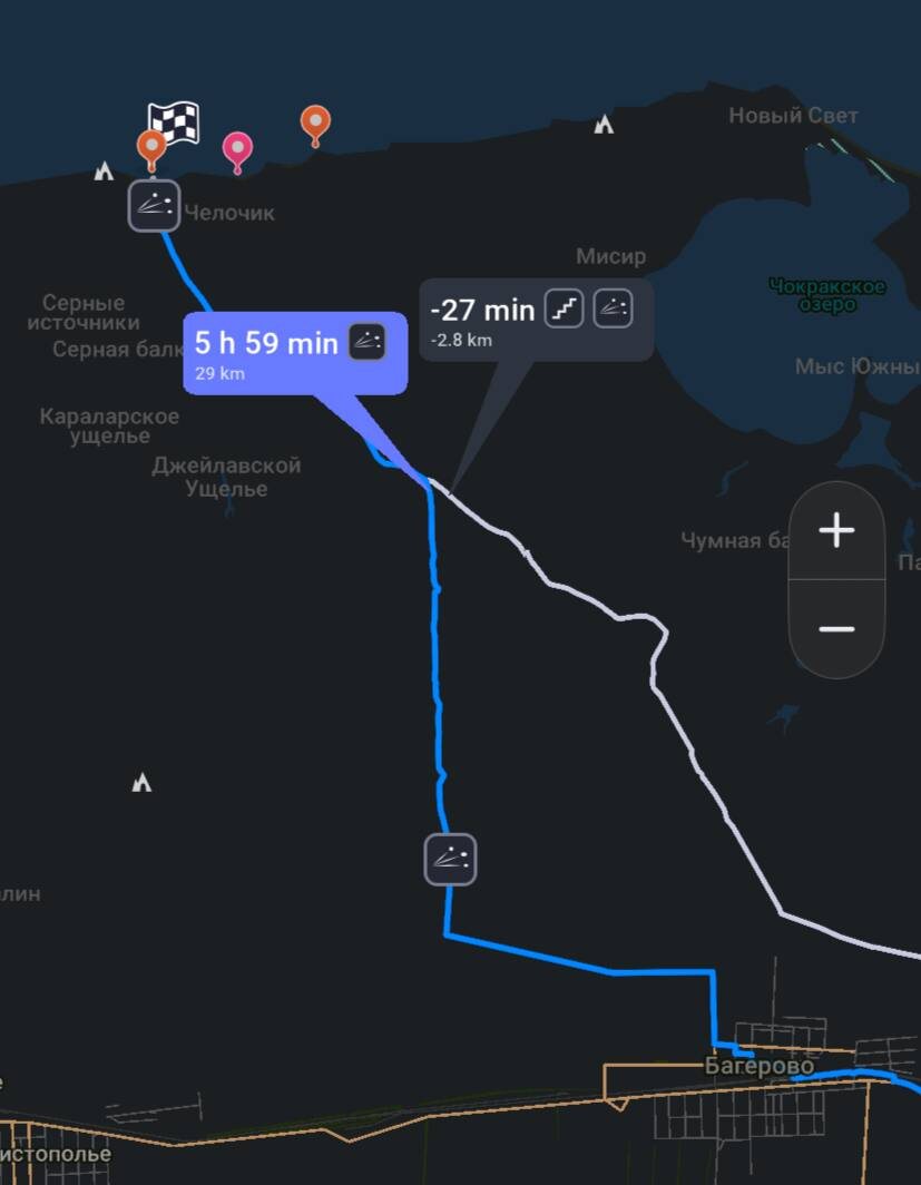 Дорога от п.Багерово к пляжам ( на время не отриентируйтесь, это ошибка MAPS,ME)