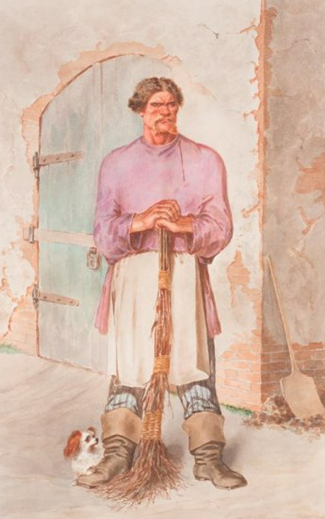 Петр Боклевский. Герасим и Муму. Иллюстрация к рассказу Ивана Тургенева «Муму». 1860-е. Государственный исторический музей, Москва