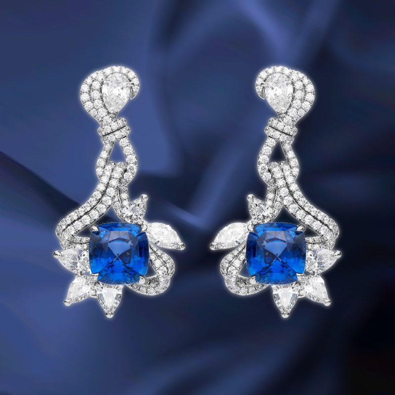 Серьги Mikimoto Parure из платины с сапфирами и бриллиантами