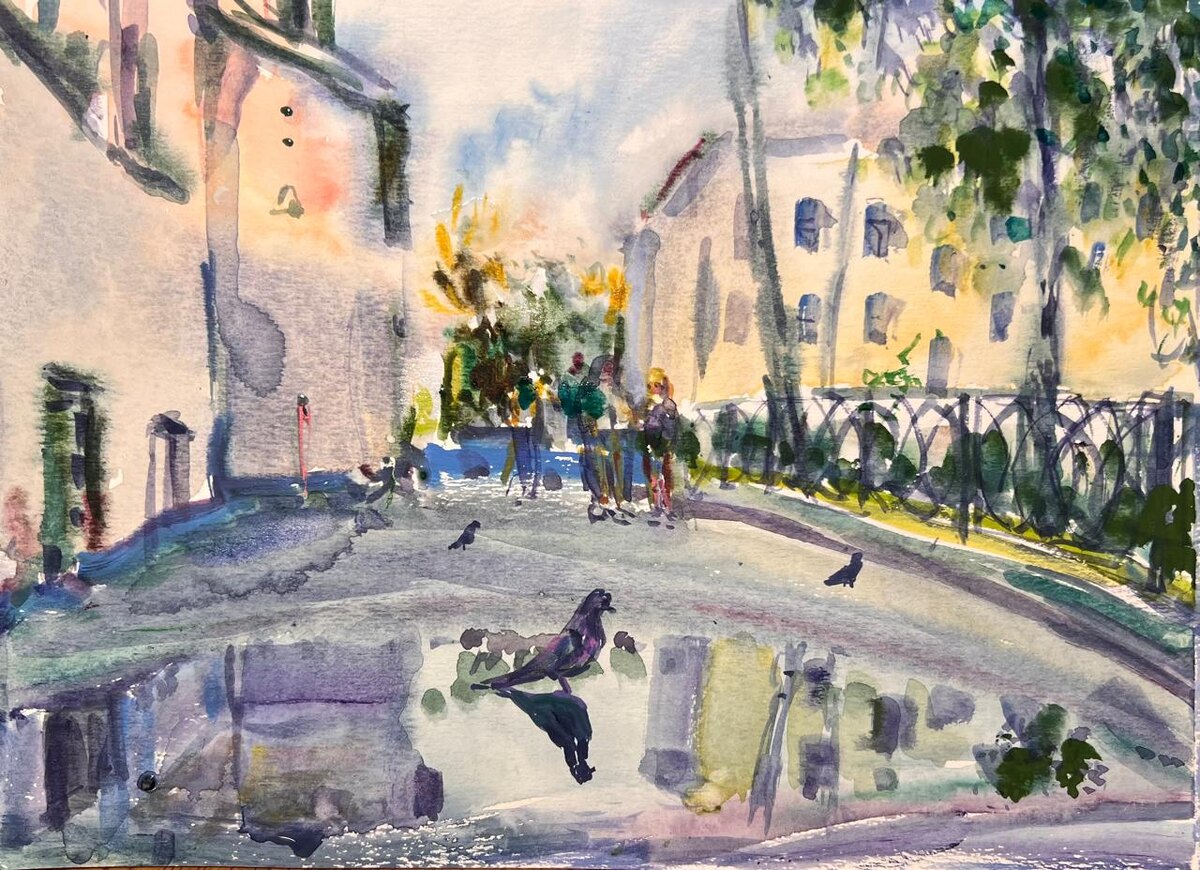 Наталья Черкашина - Лето. Голуби. Лужа