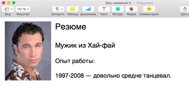 Пример неподходящего резюме :)