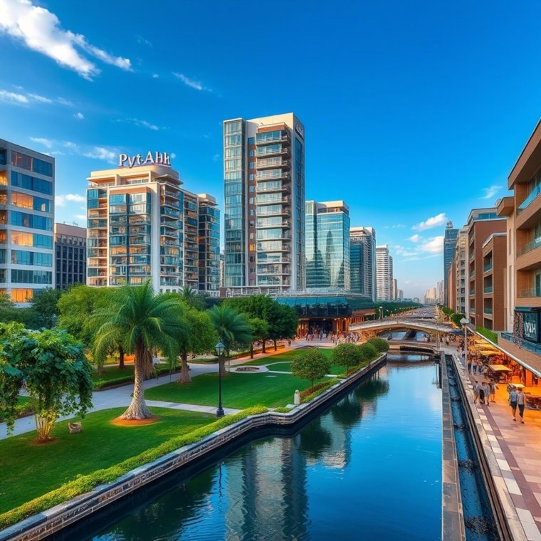 Пальмы и каналы в Пыть-Яхе, по версии нейросети, должны появиться уже через пять лет. Фото: страница Антона Тимошенко «Вконтакте»