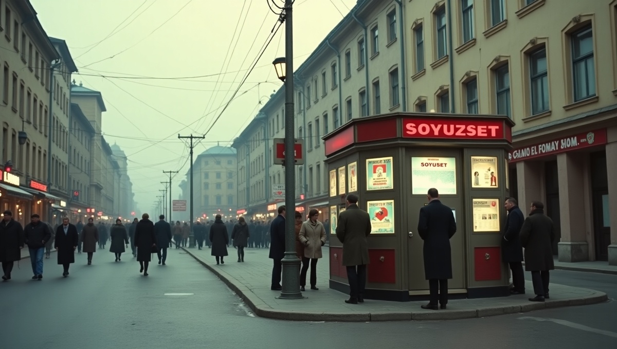 Визуализация проникновения информационных технологий в повседневную жизнь и городскую среду Советского Союза.