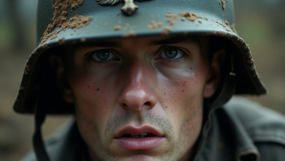 Портрет солдата, пережившего долгие годы войны в окопах, символизирующий изнурение целого поколения.