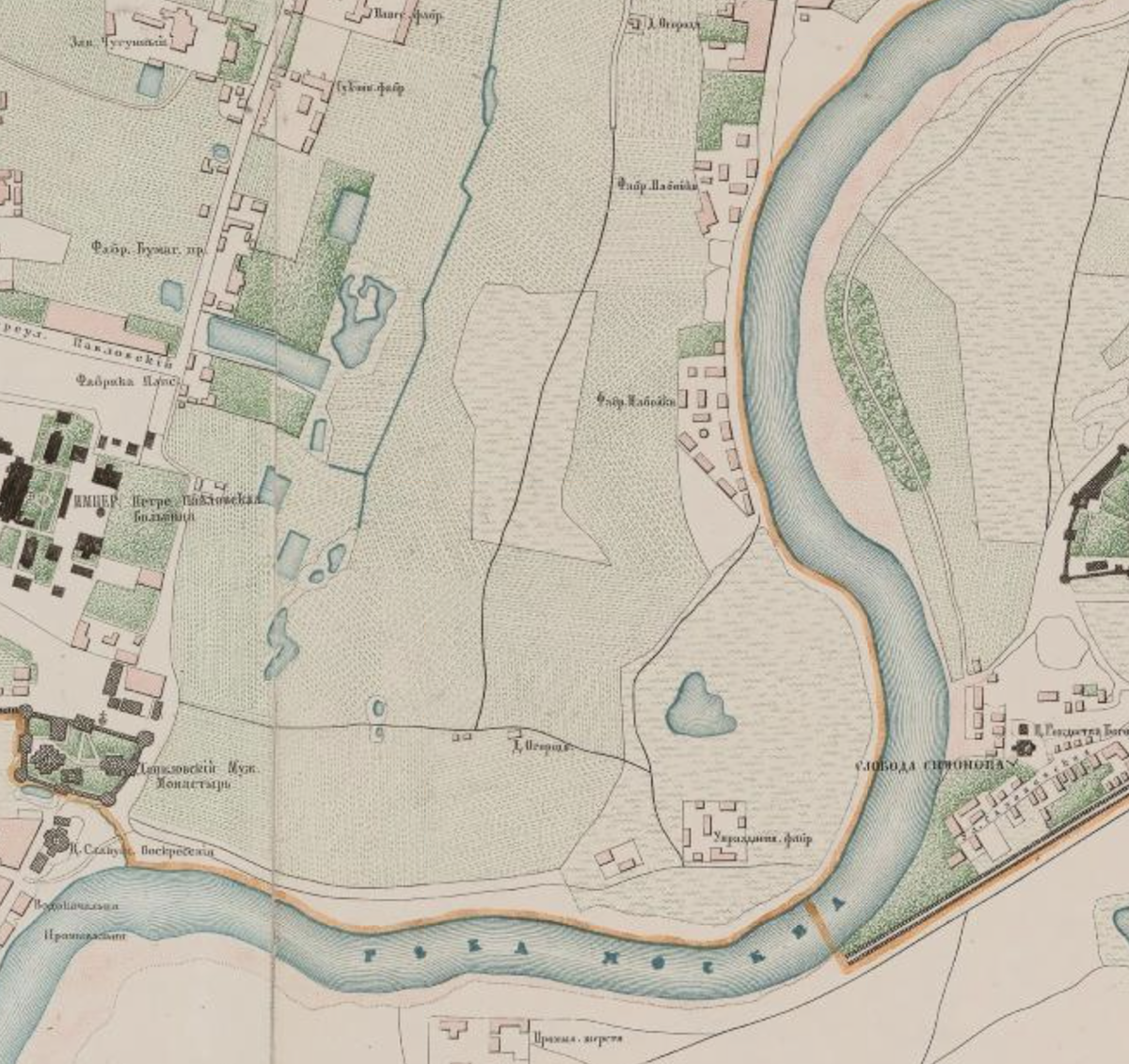 Южная часть Жукова ручья на карте Москвы 1859 года. С сайта www.retromap.ru.