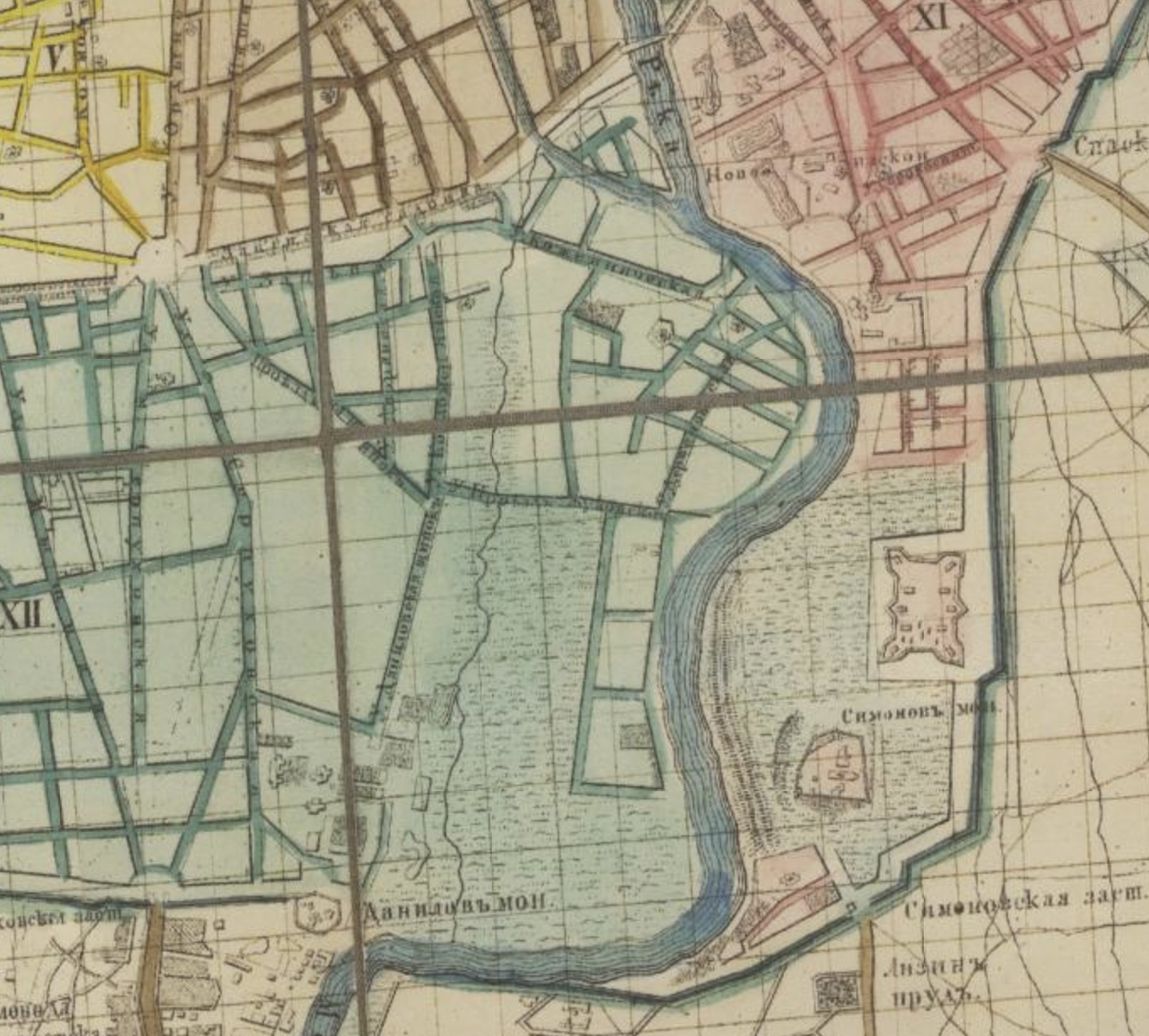 Жуков ручей на карте Москвы 1848 года. Здесь не указаны озера. С сайта www.retromap.ru.