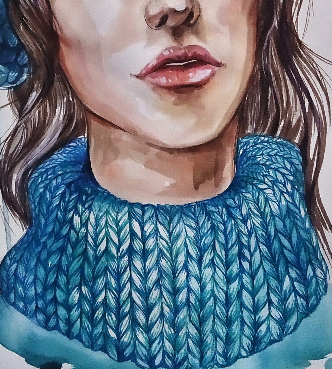 Передача вязанной фактуры, фэшн-иллюстрация.