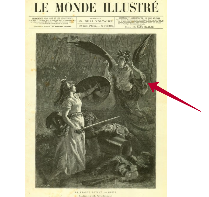 Франция. Марианна, олицетворение свободы Франции, возглавляет французскую армию против чудовищных демонов Китая.