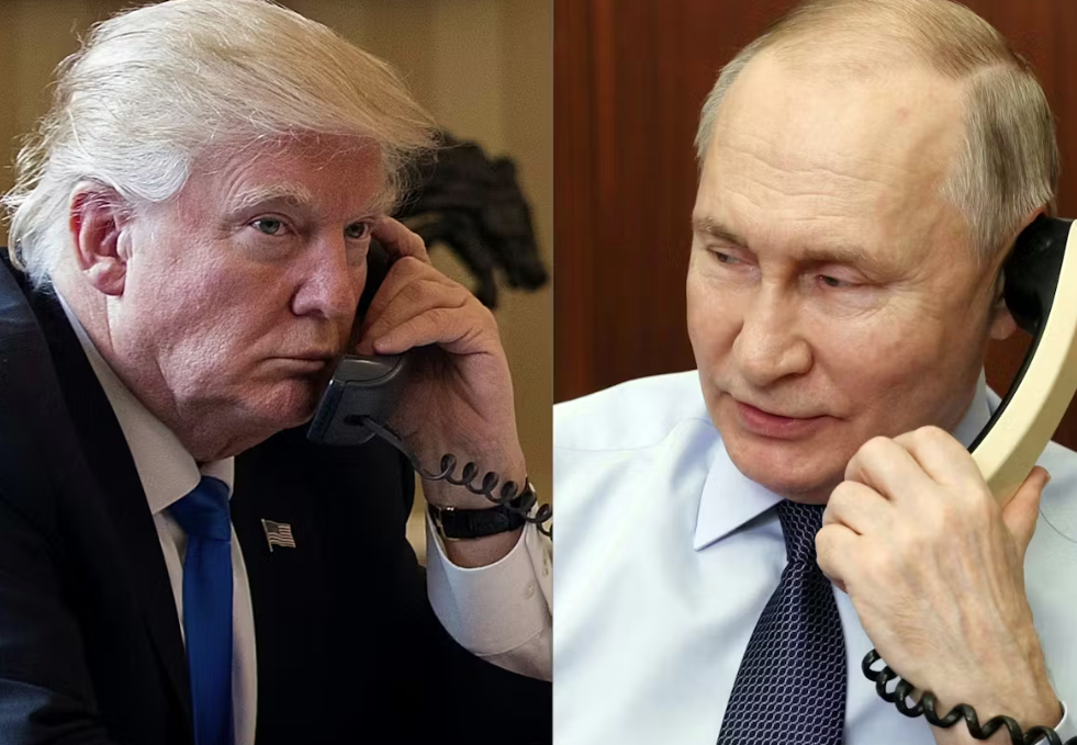 Президент США Дональд Трамп и Владимир Путин провели телефонный разговор в понедельник © Drew Angerer/Gavriil Grigorov/AFP