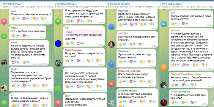 После первых итогов тестирования детей-мигрантов в школах народ задаёт власти резонный опрос: что дальше? // Скриншот комментариев с ТГ-канала спикера Госдумы Вячеслава Володина