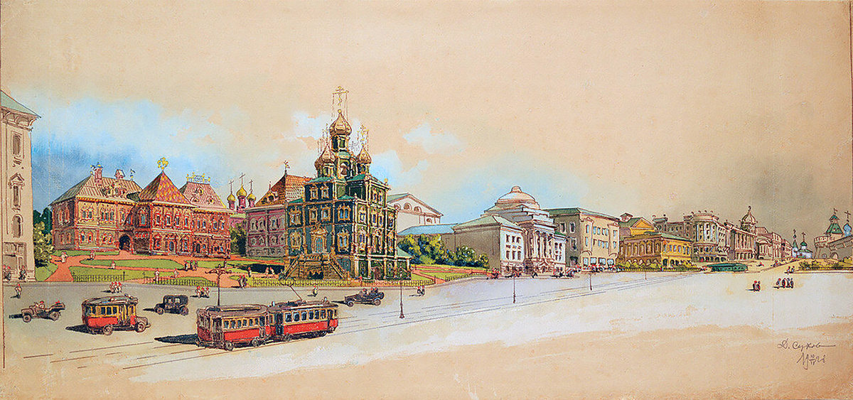 Охотный Ряд. Проект реконструкции Д. П. Сухова. Вариант. 1928 г.
