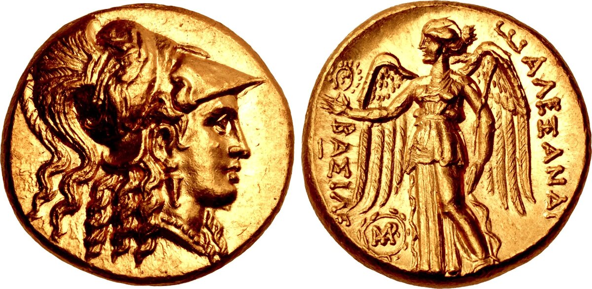 Статер с именем и изображениями Александра III Македонского. Монетный двор Вавилона I. Отчеканен примерно в 311-300 гг. до н. э.